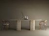Oval Travertine Dining Table with Fluted Round Base