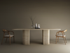 Rectangular Travertine Dining Table with Fluted Round Base