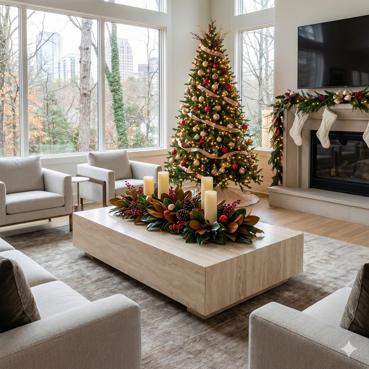 Rectangular Travertine Coffee Table with Hidden Base
