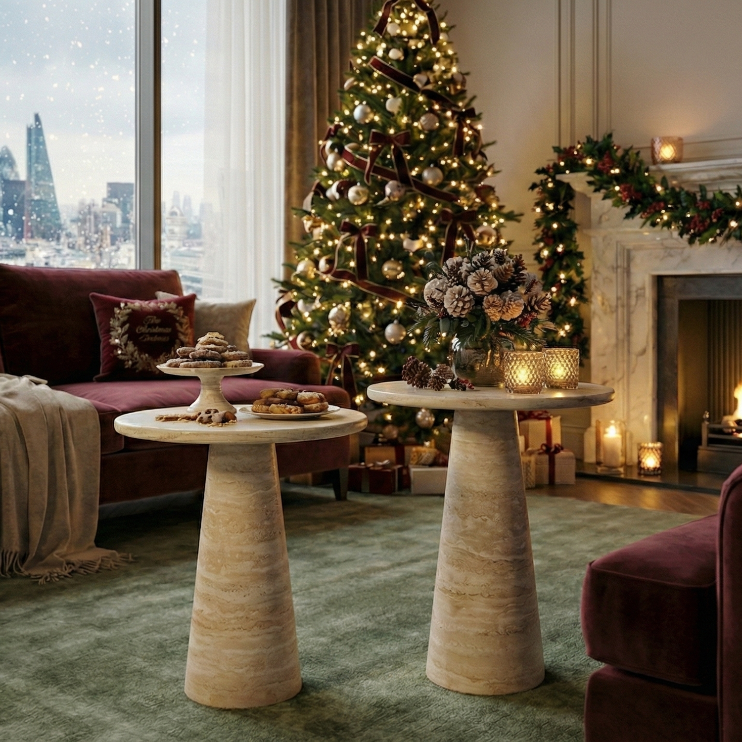 Tavolino Pietra Travertine Column Table – Classic European-Inspired Stone Design