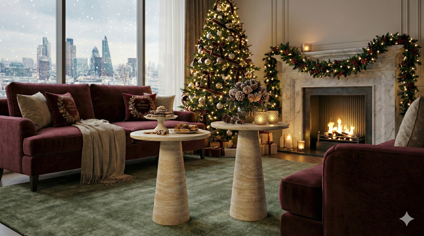 Tavolino Pietra Travertine Column Table – Classic European-Inspired Stone Design