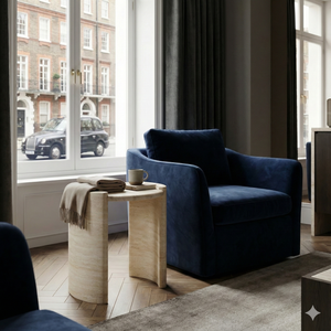 Travertine Arc Table – Curved Minimalist Design in Solid Travertine Stone