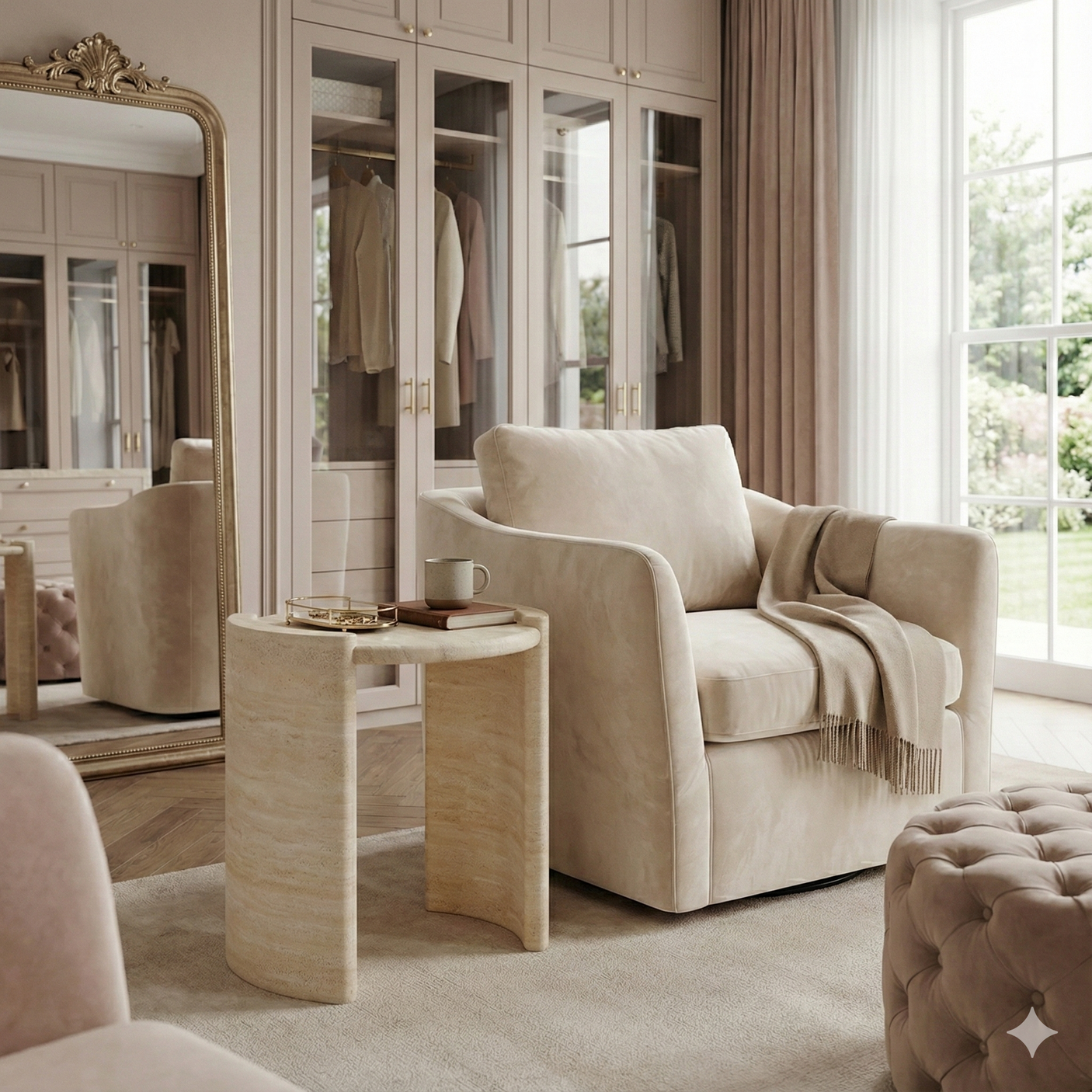 Travertine Arc Table – Curved Minimalist Design in Solid Travertine Stone