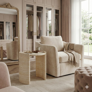 Travertine Arc Table – Curved Minimalist Design in Solid Travertine Stone