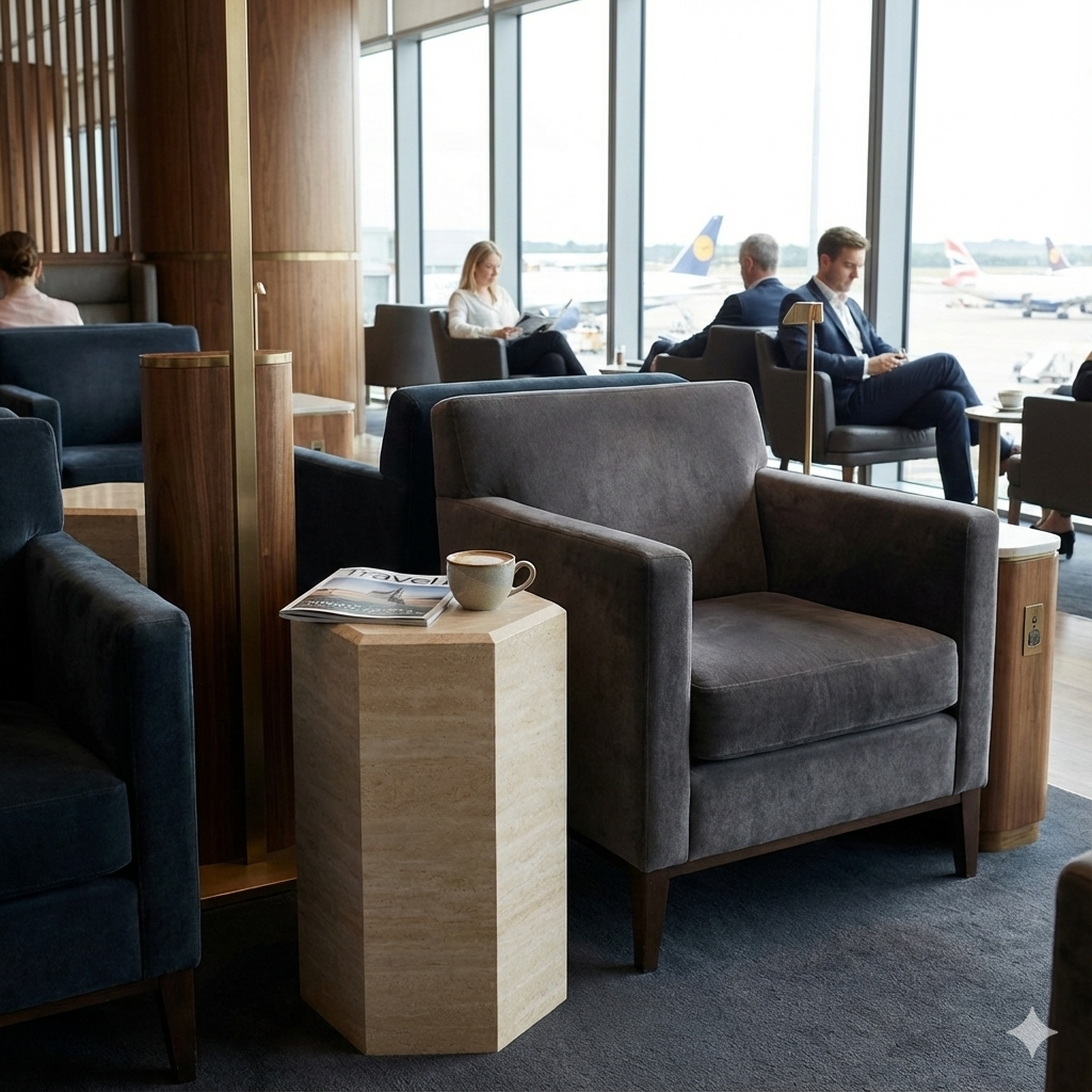 HexaForm and Pentagon Travertine Pedestal