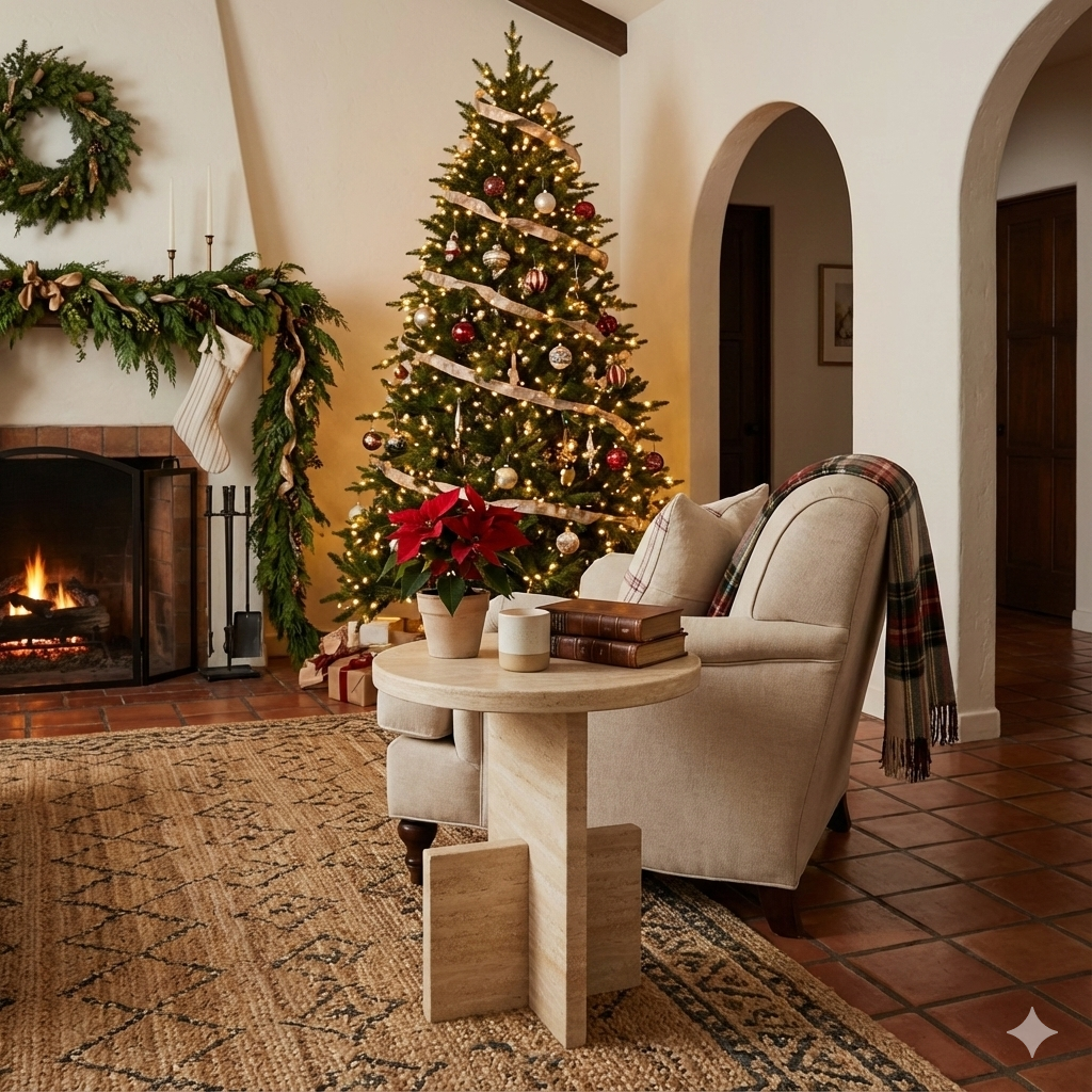 Travertine Scepter Side Table – Unique Architectural Form in Honed Travertine