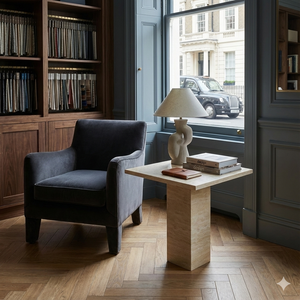 Monolith Elegance Travertine Side Table – Solid Block Design with Minimalist Refinement