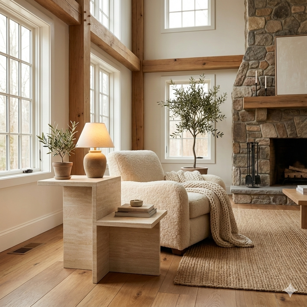 Travertine Tiered Side Table Set – Sculptural Nesting Tables in Natural Stone