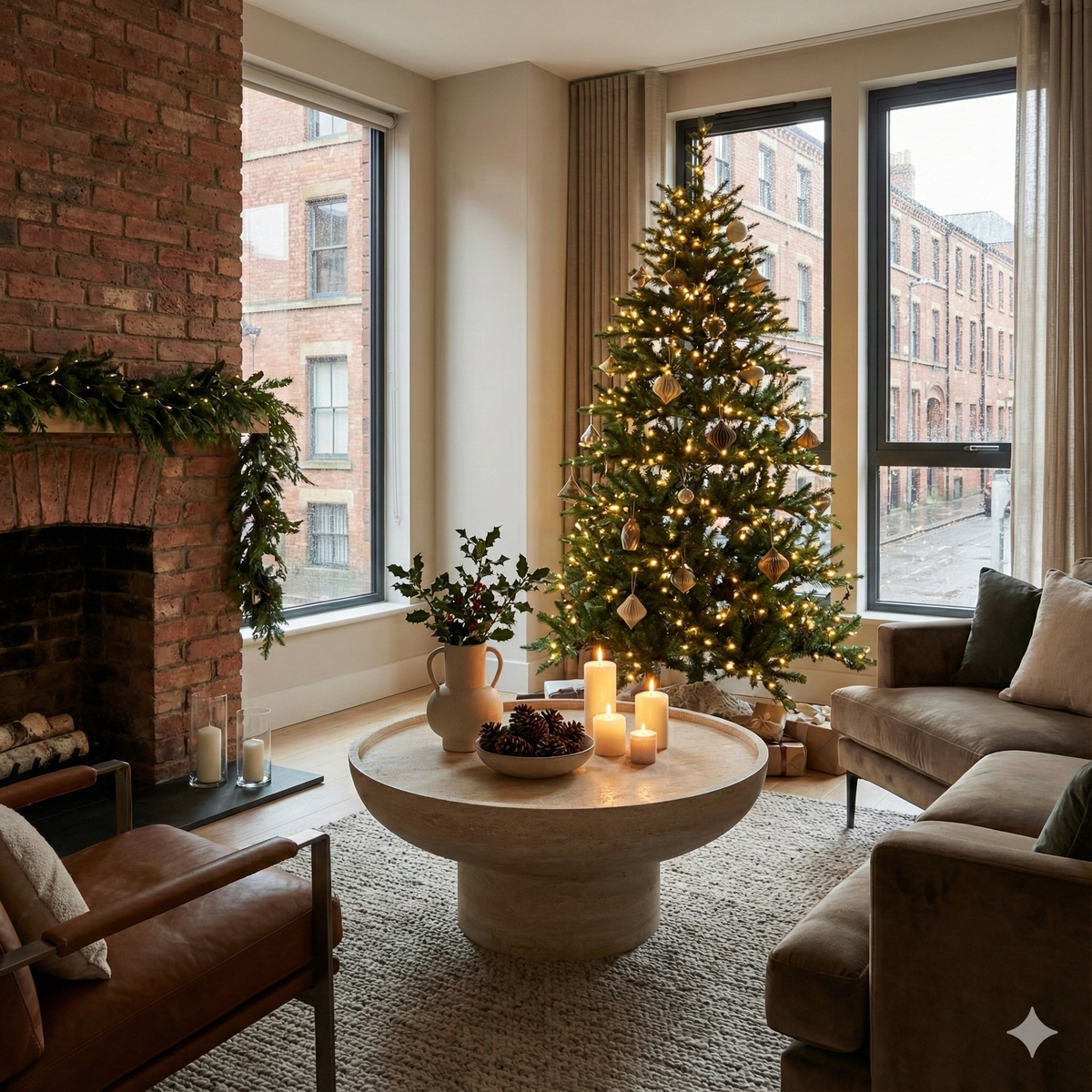 Round Travertine Coffee Table with Solid Cylindrical Base