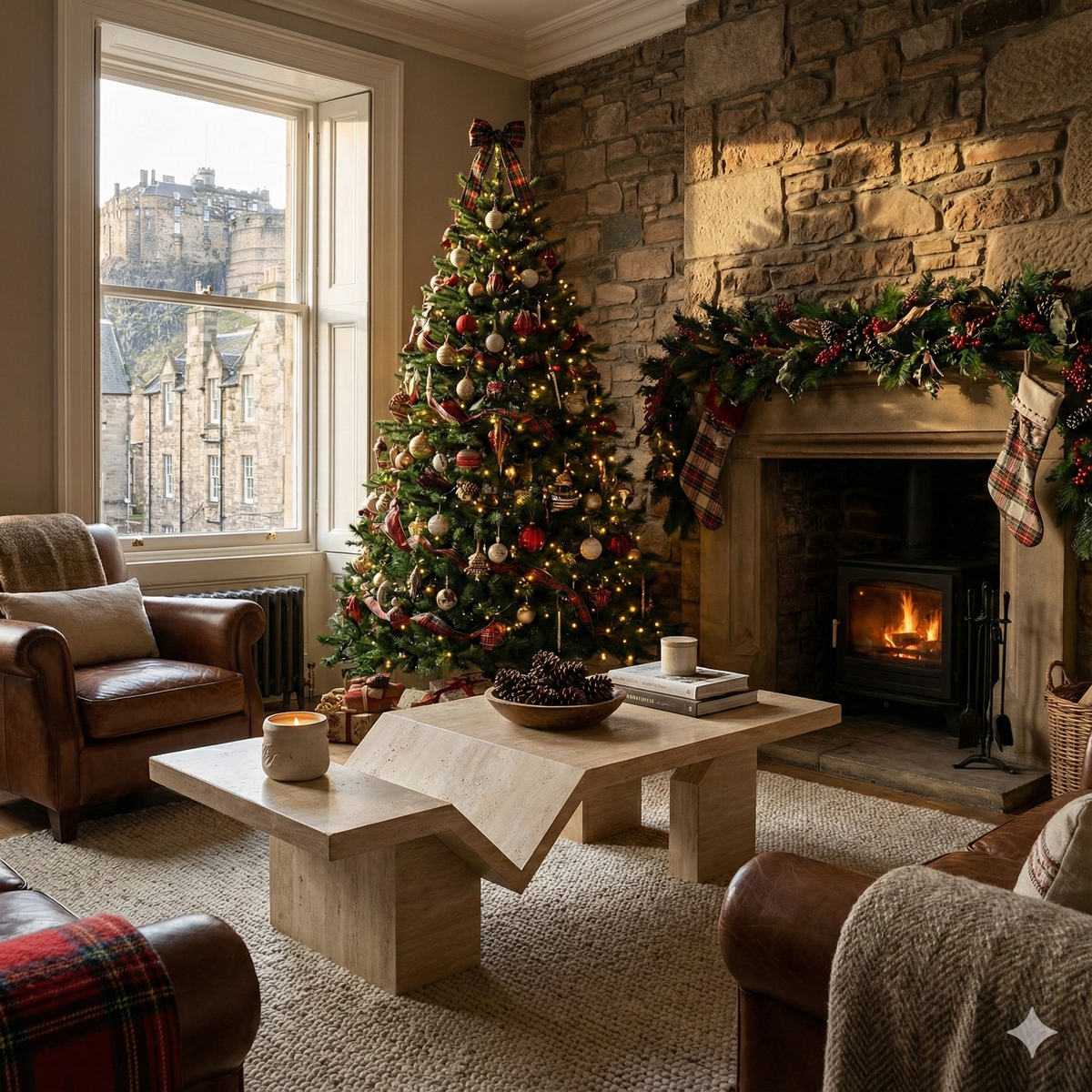 Architectural Travertine Coffee Table with Sculptural Base