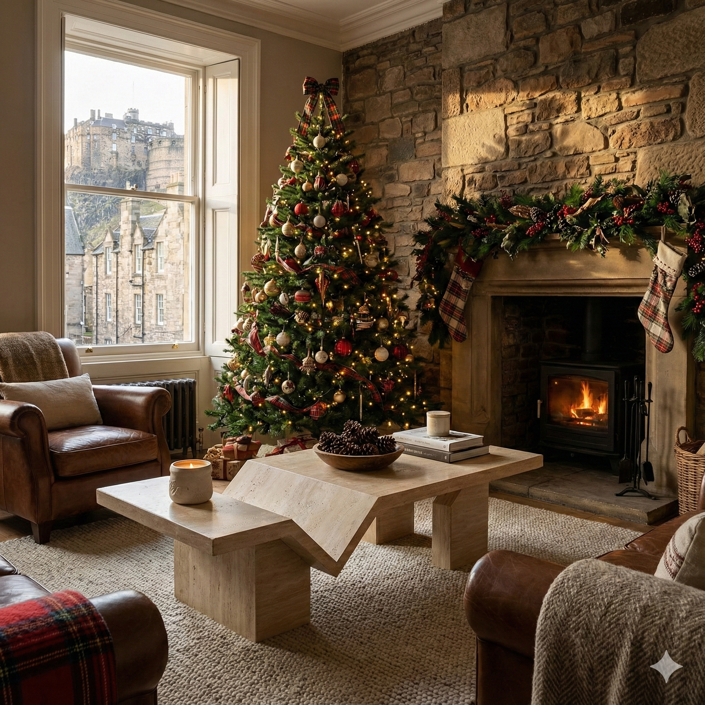 Architectural Travertine Coffee Table with Sculptural Base