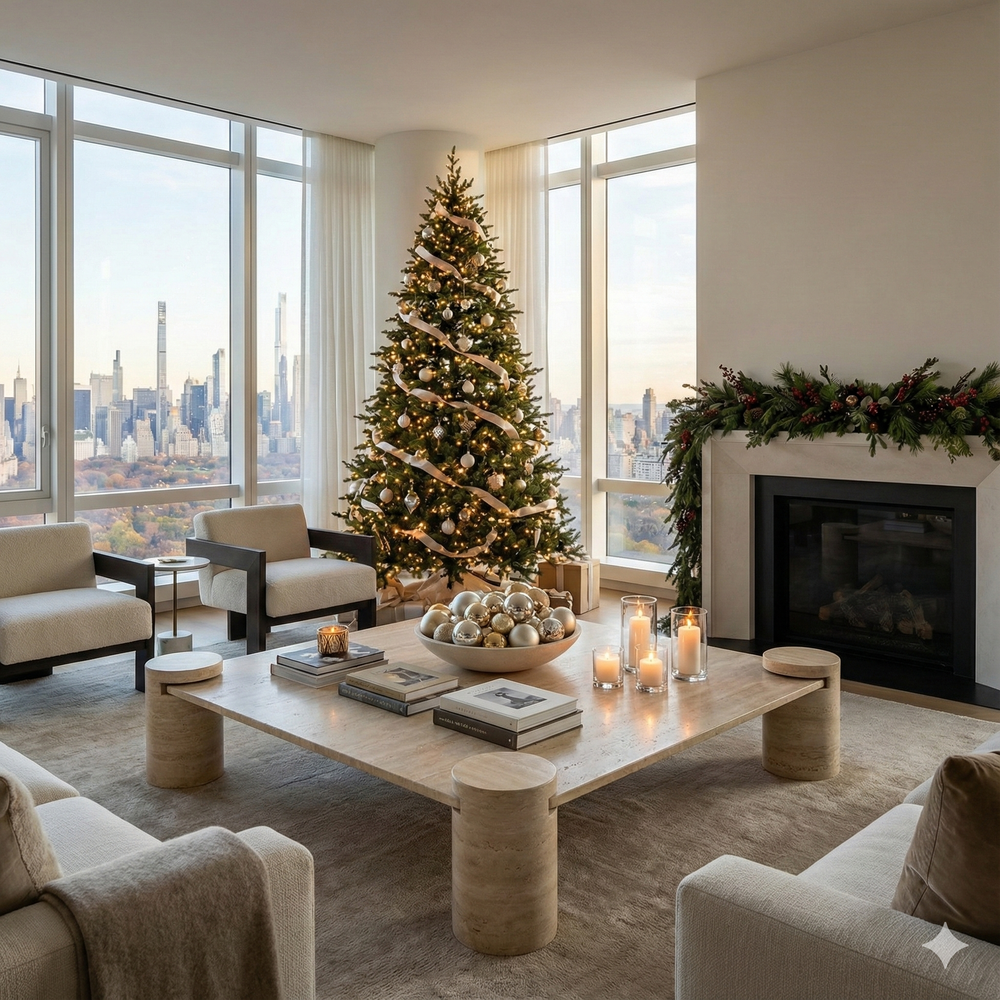 Square Travertine Coffee Table with Cylindrical Legs- Ready to Ship