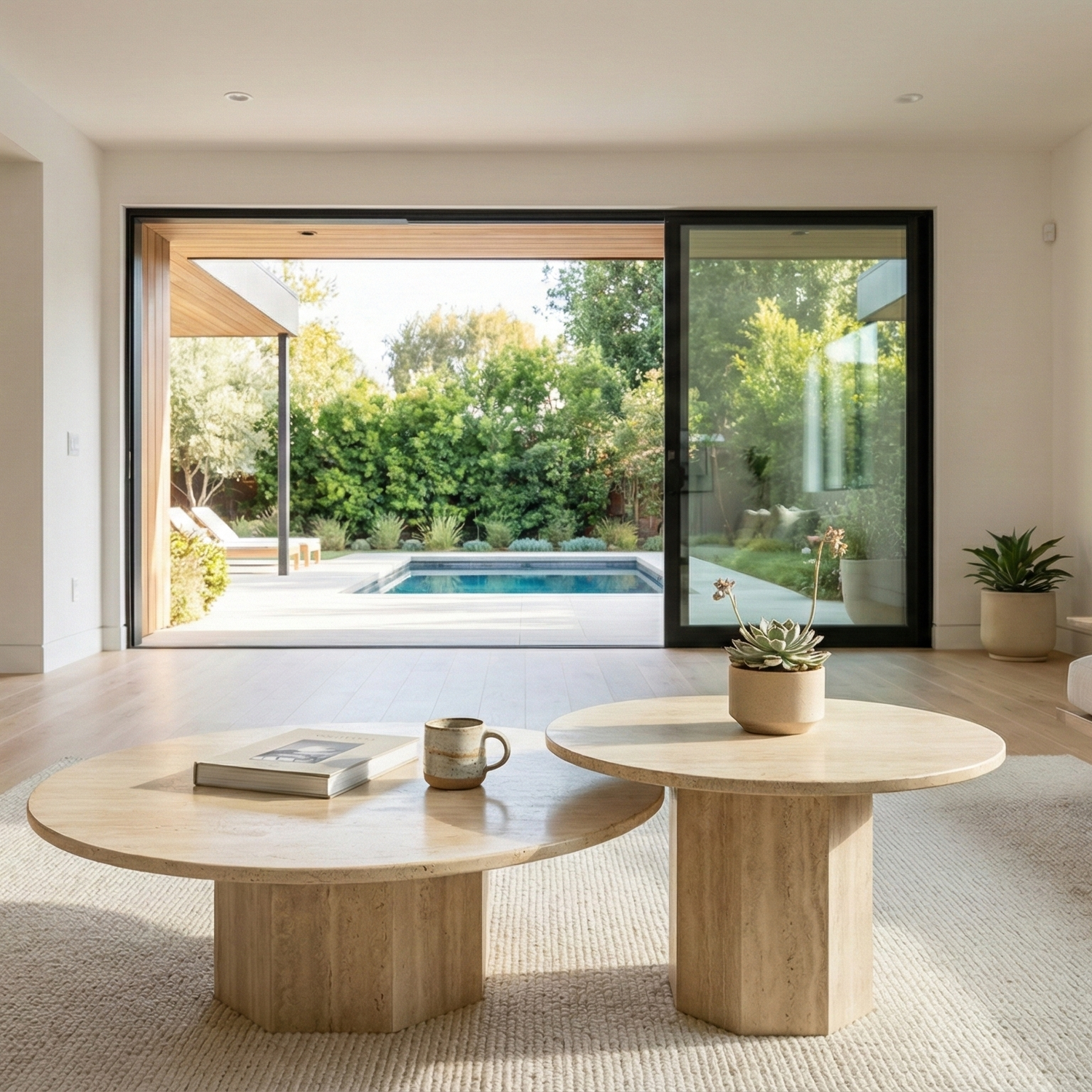 Desert Serenity Travertine Coffee Table – Earthy, Sculptural Stone Table with a Soft Honed Finish
