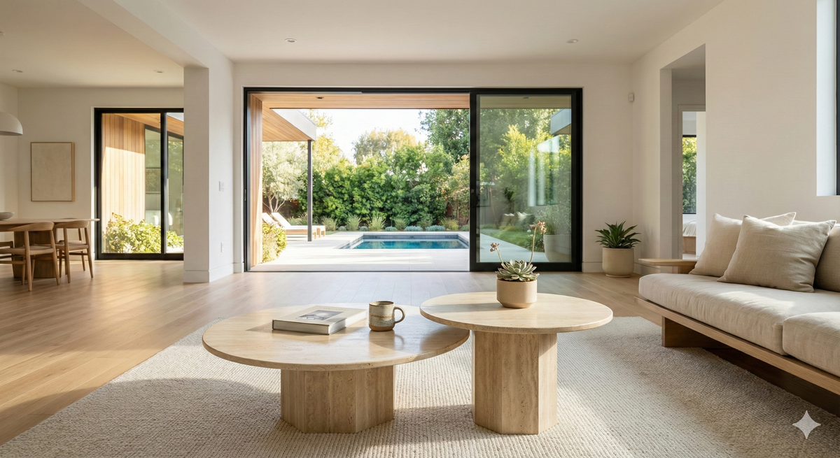 Desert Serenity Travertine Coffee Table – Earthy, Sculptural Stone Table with a Soft Honed Finish