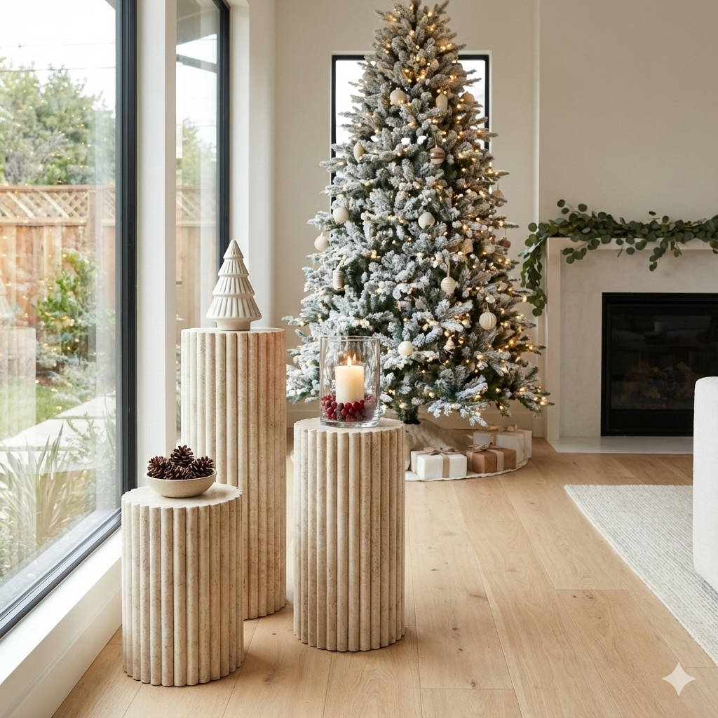 Travertine Elegance Pillar Trio – Sculptural Set for Modern Spaces