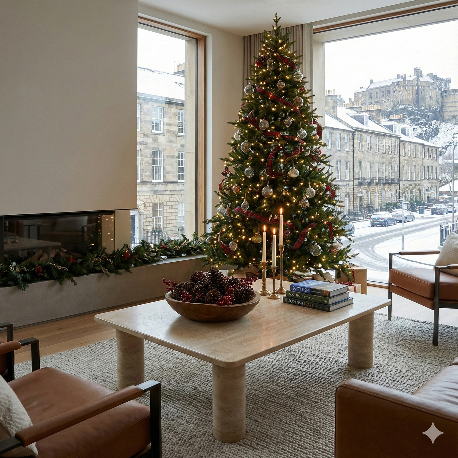 Rectangular Travertine Coffee Table with Solid Cylindrical Base