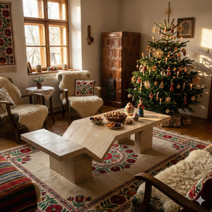 Architectural Travertine Coffee Table with Sculptural Base