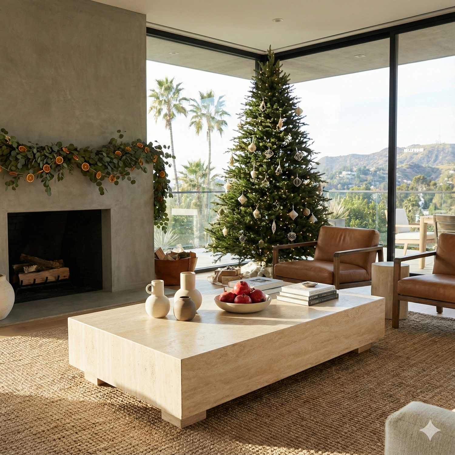 Rectangular Travertine Coffee Table with Hidden Base