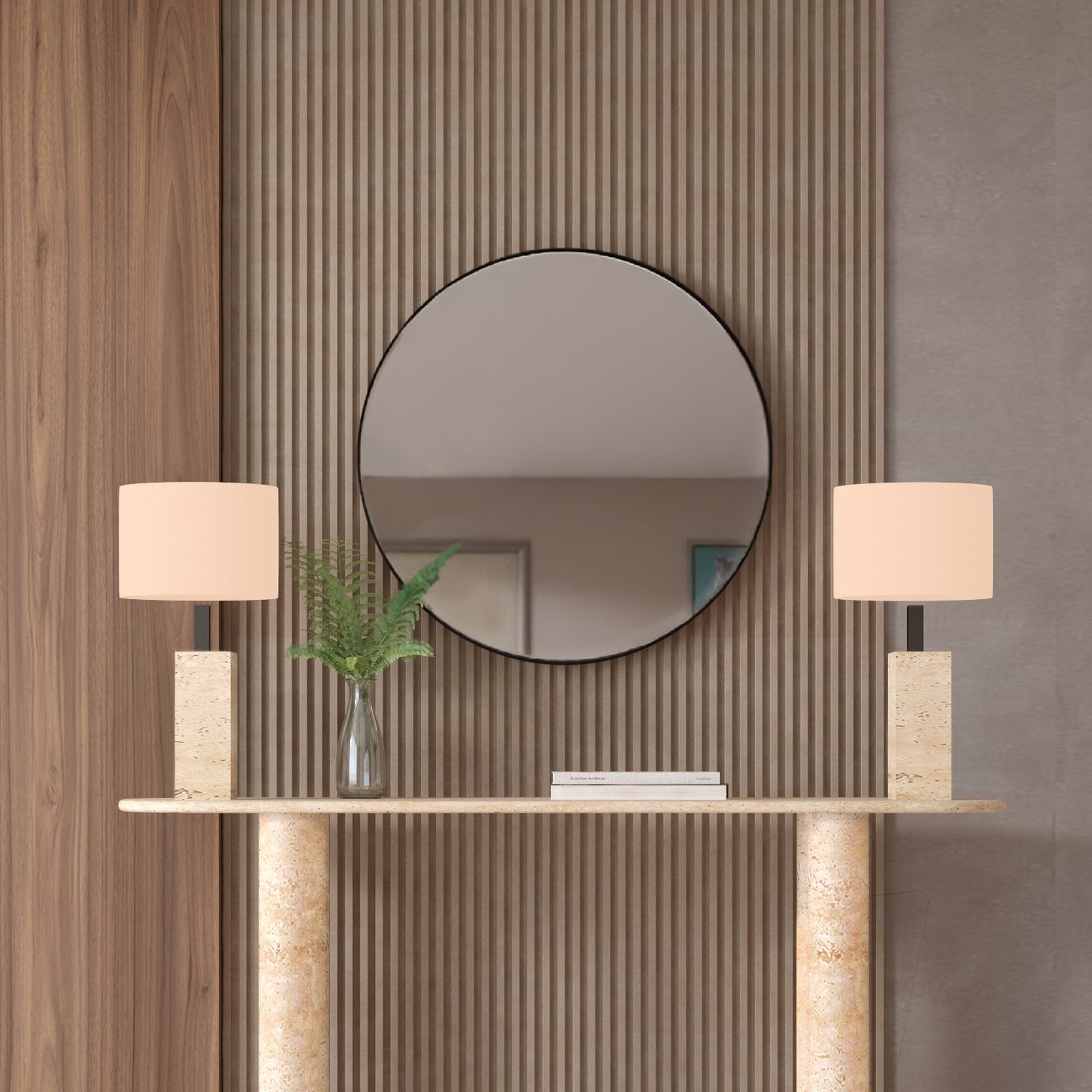 Ovale Travertine Console Table with Cylindrical Base – Pure Travertine Stone Base