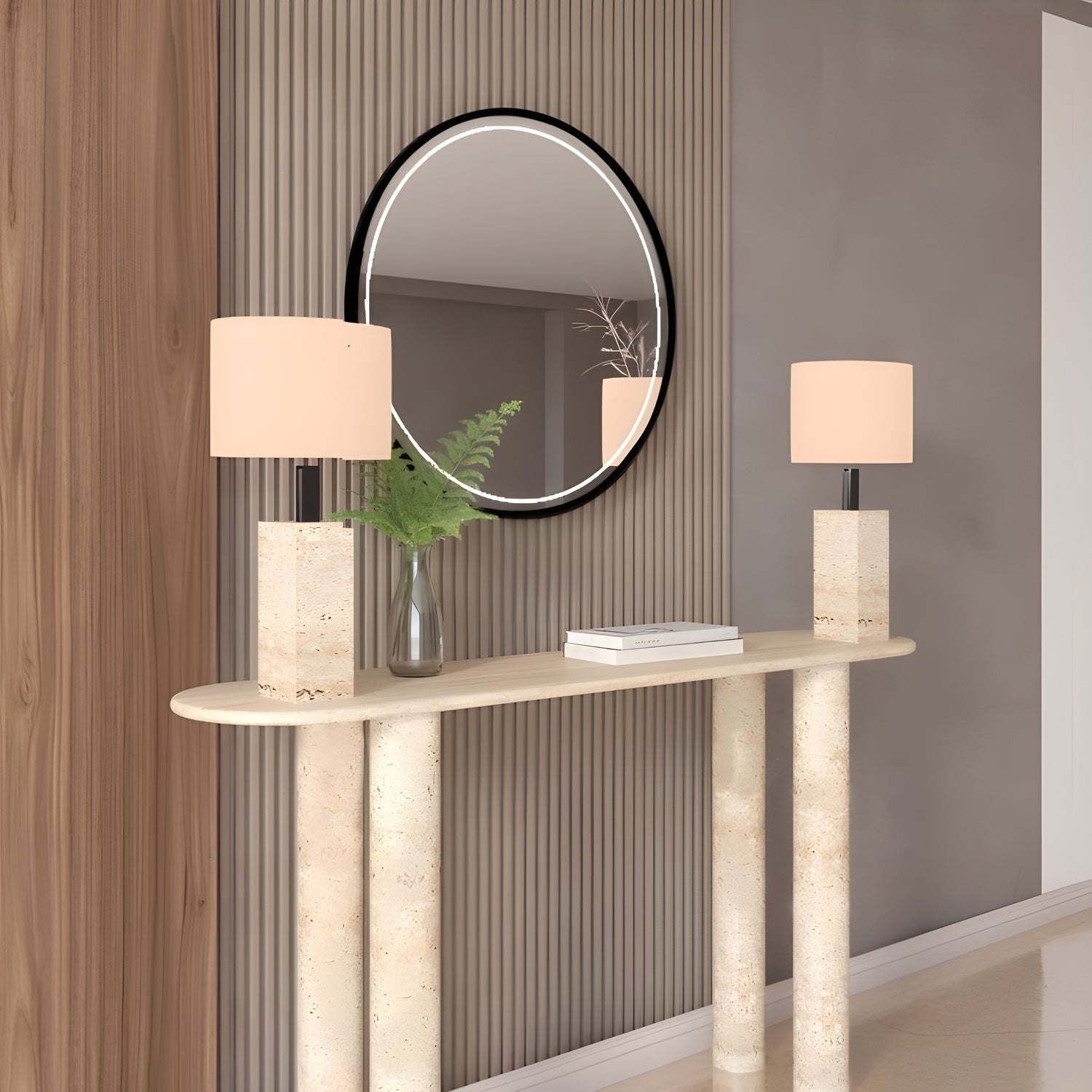 Ovale Travertine Console Table with Cylindrical Base – Pure Travertine Stone Base