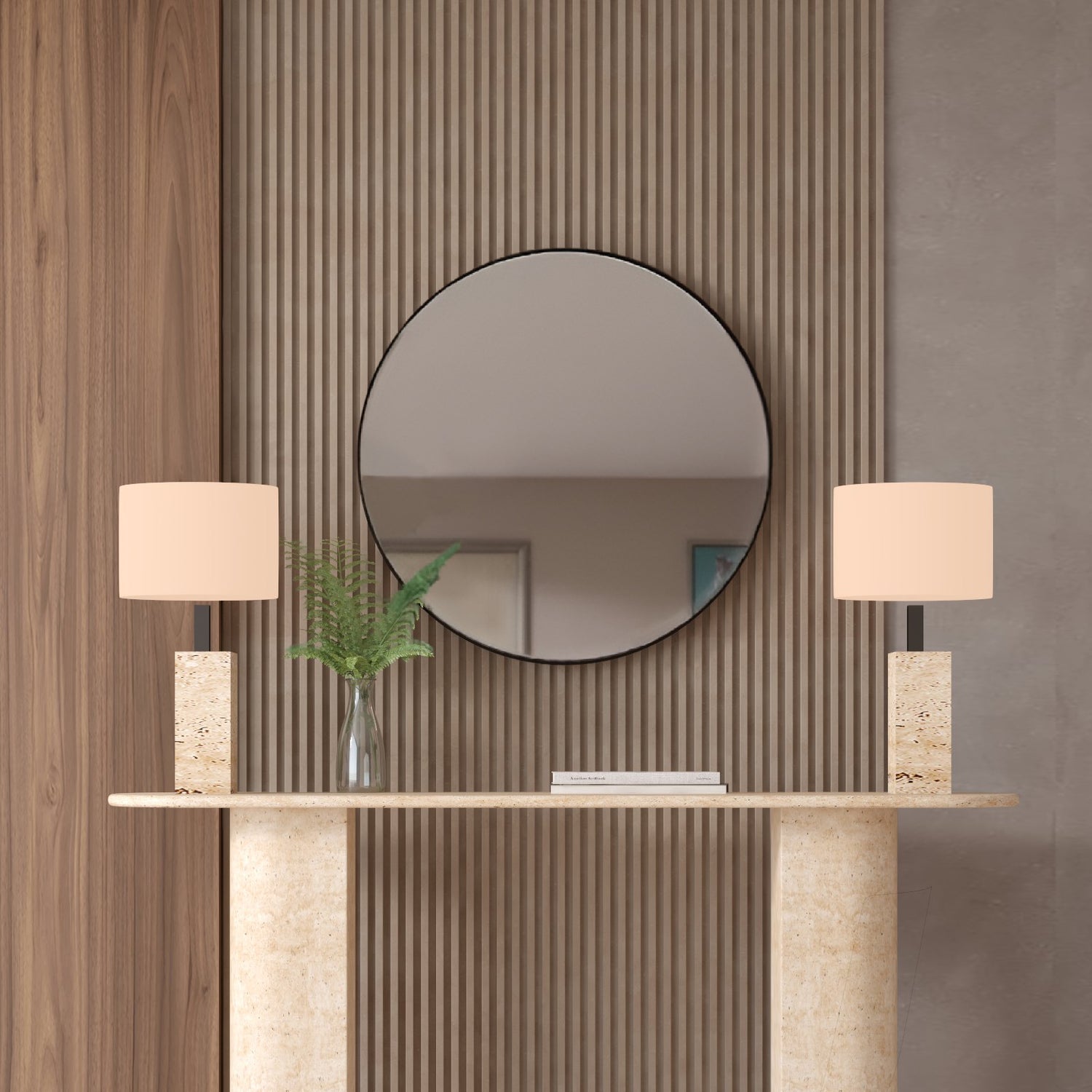 Ovale Travertine Console Table with Sloped Pedestal Base – Natural Stone Base