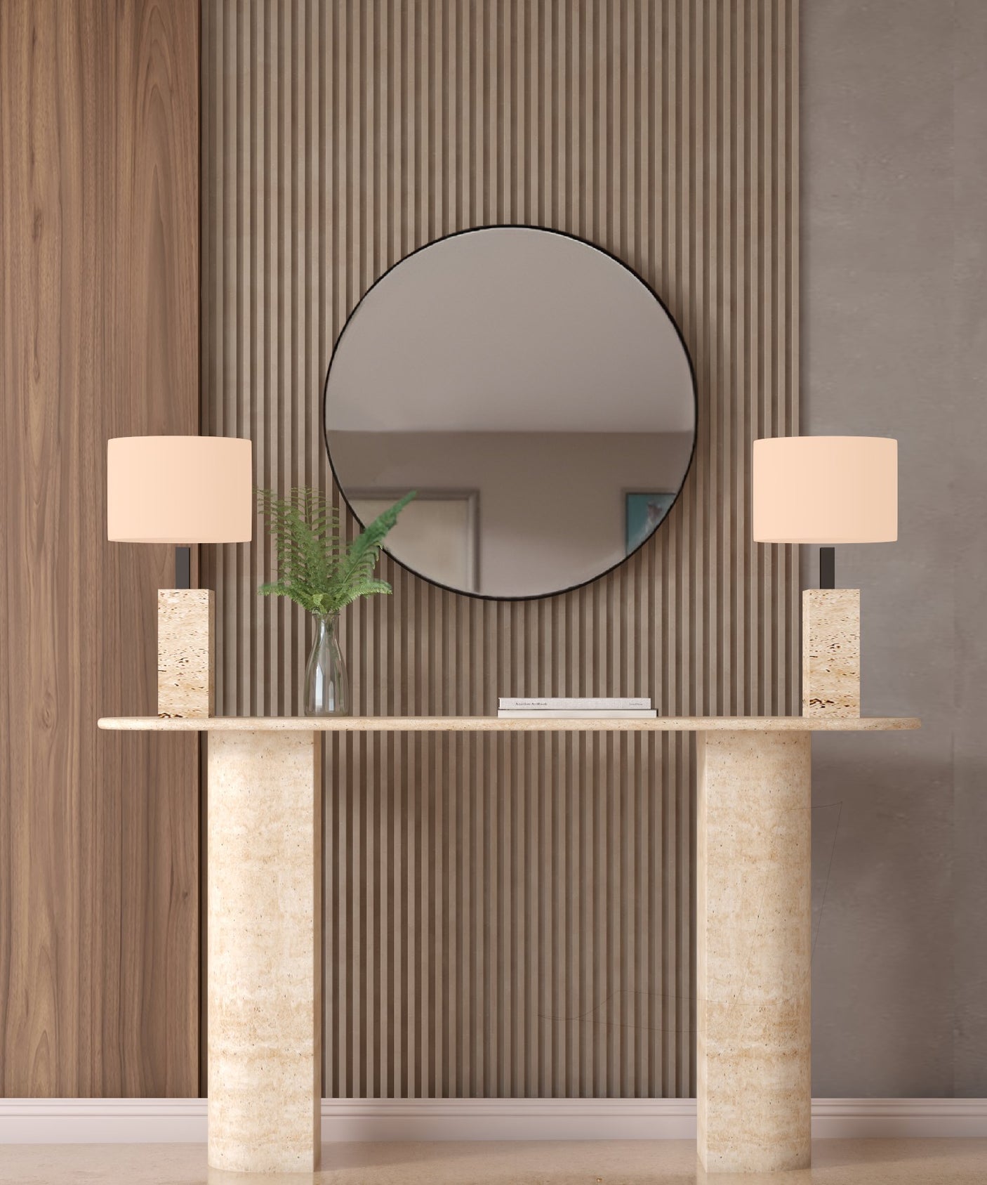 Ovale Travertine Console Table with Sloped Pedestal Base – Natural Stone Base