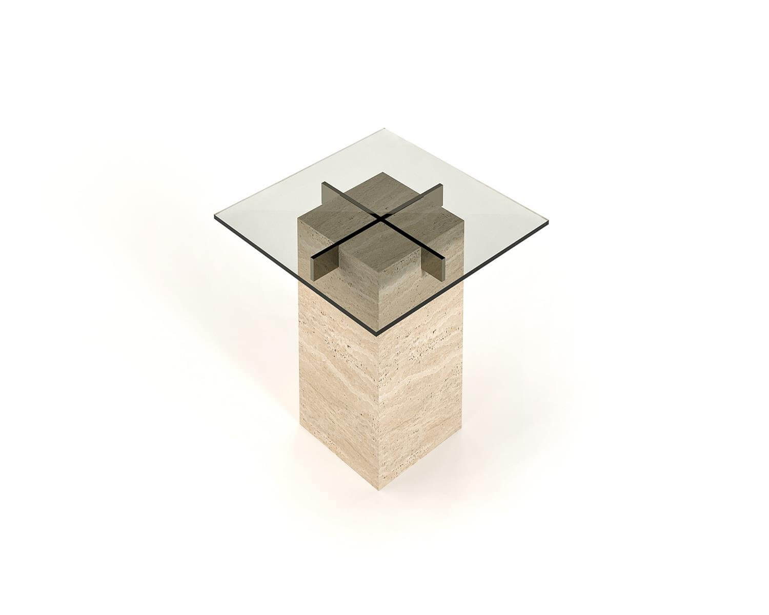 Chic Travertine Base Table with Tempered Glass Surface