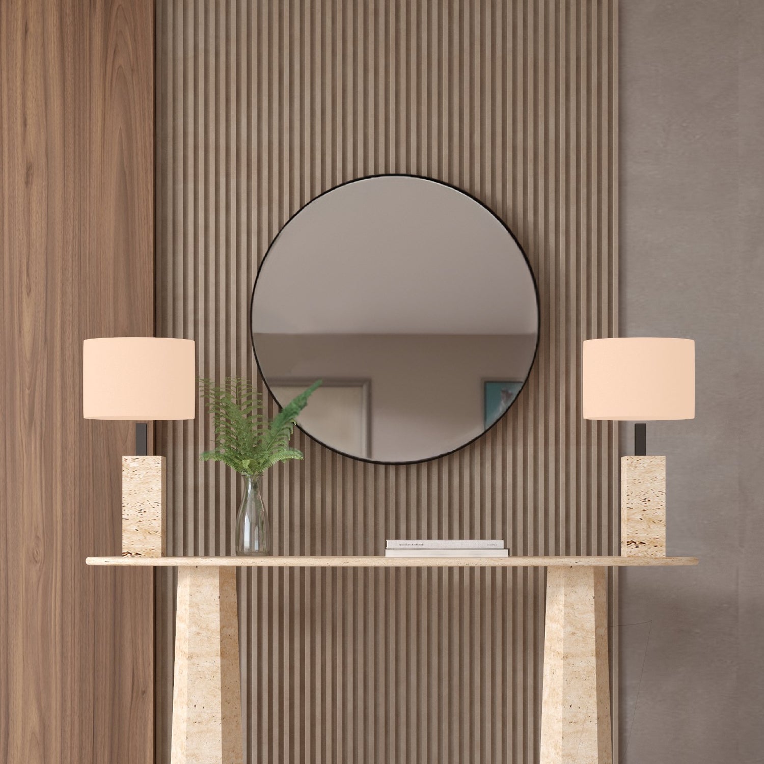 Ellips Travertine Console Table with Tapered Round Base – Solid Travertine Stone Base