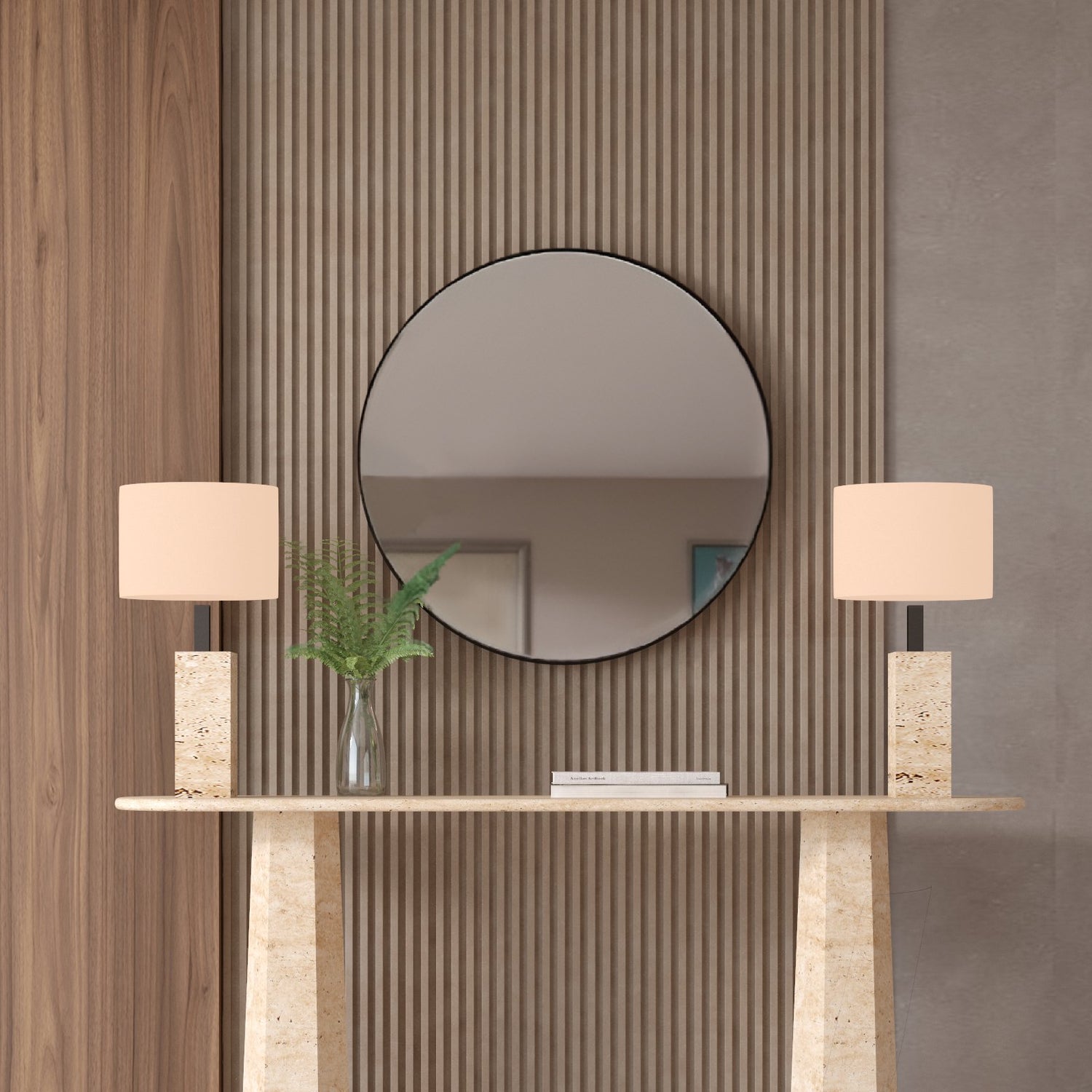 Ovale Travertine Console Table with Tapered Round Base – Solid Travertine Stone Base