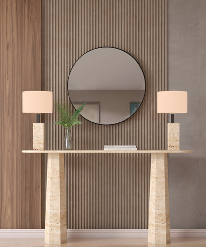 Ovale Travertine Console Table with Tapered Round Base – Solid Travertine Stone Base – Customizable Console Table