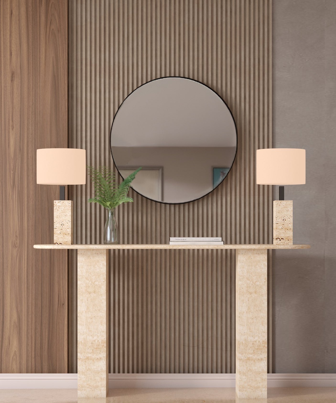 Ovale Travertine Console Table with Rectangular Pedestal Base – Travertine Stone Base