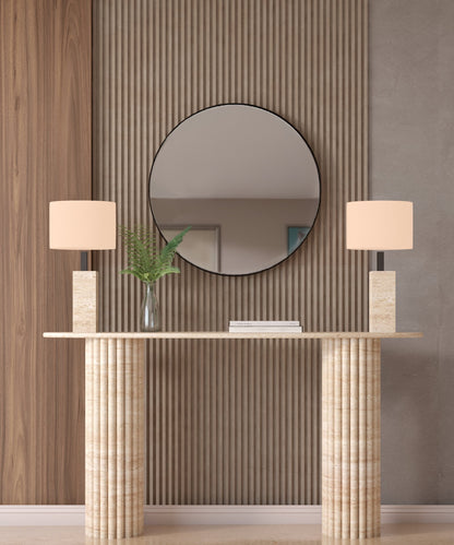 Ellips Travertine Console Table with Vertical Groove Base – Organic Stone Base – Customizable Console Table