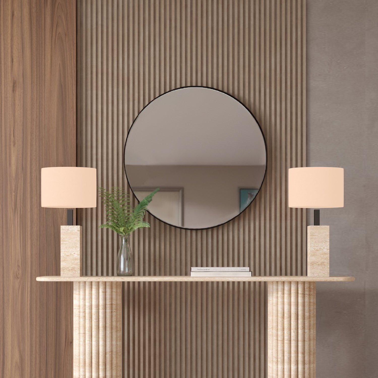 Rectangular Travertine Console Table with Vertical Groove Base – Organic Stone Base