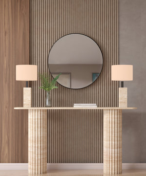 Rectangular Travertine Console Table with Vertical Groove Base – Organic Stone Base