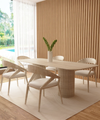 Rectangular Travertine Dining Table with Vertical Groove Base
