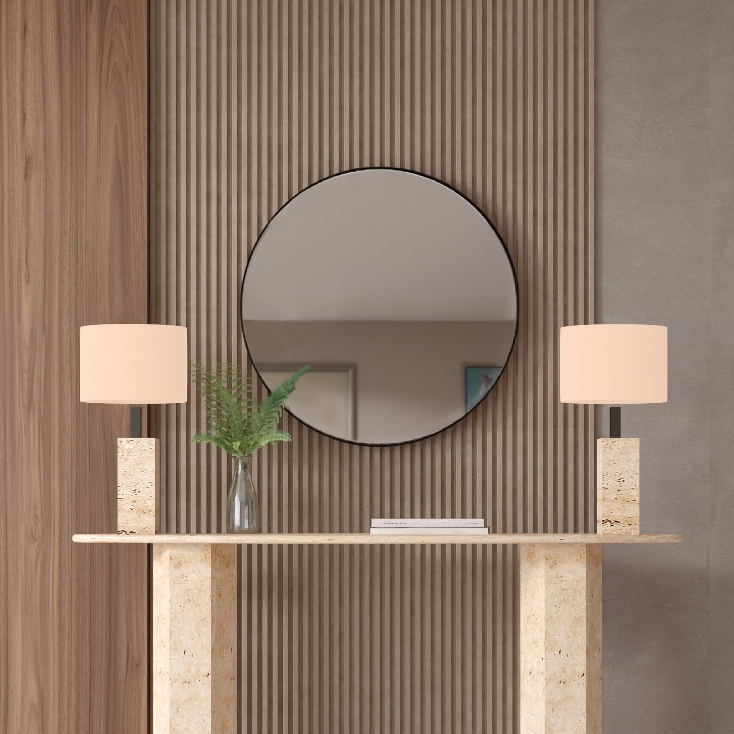 Ellips Travertine Console Table with Hexagonal Pedestal Base – Organic Stone Base