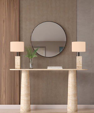 Rectangular Travertine Console Table with Conical Pedestal Base – Organic Travertine Stone Base