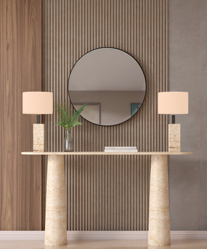Rectangular Travertine Console Table with Conical Pedestal Base – Organic Travertine Stone Base – Customizable Console Table