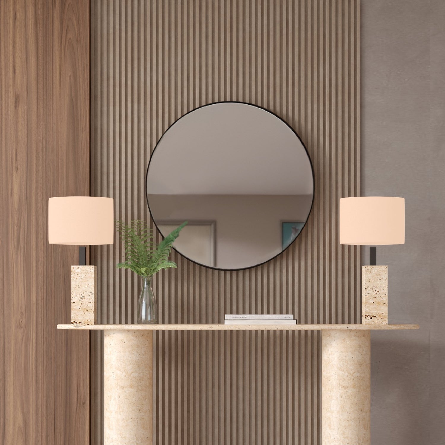 Ellips Travertine Console Table with Smooth Cylinder Base – Pure Travertine Stone Base