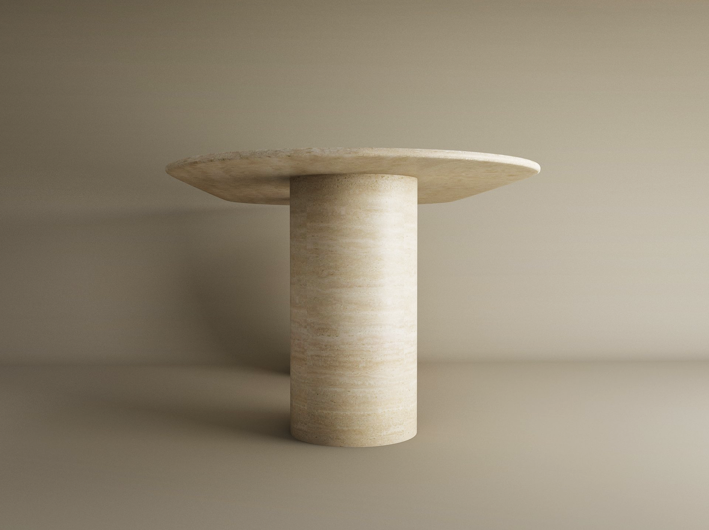 Oval Travertine Dining Table with Smooth Cylinder Base – Pure Travertine Stone Base – Customizable Dining Table