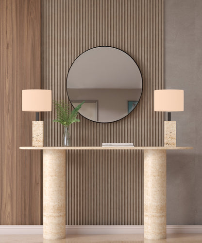 Rectangular Travertine Console Table with Smooth Cylinder Base – Pure Travertine Stone Base – Customizable Console Table