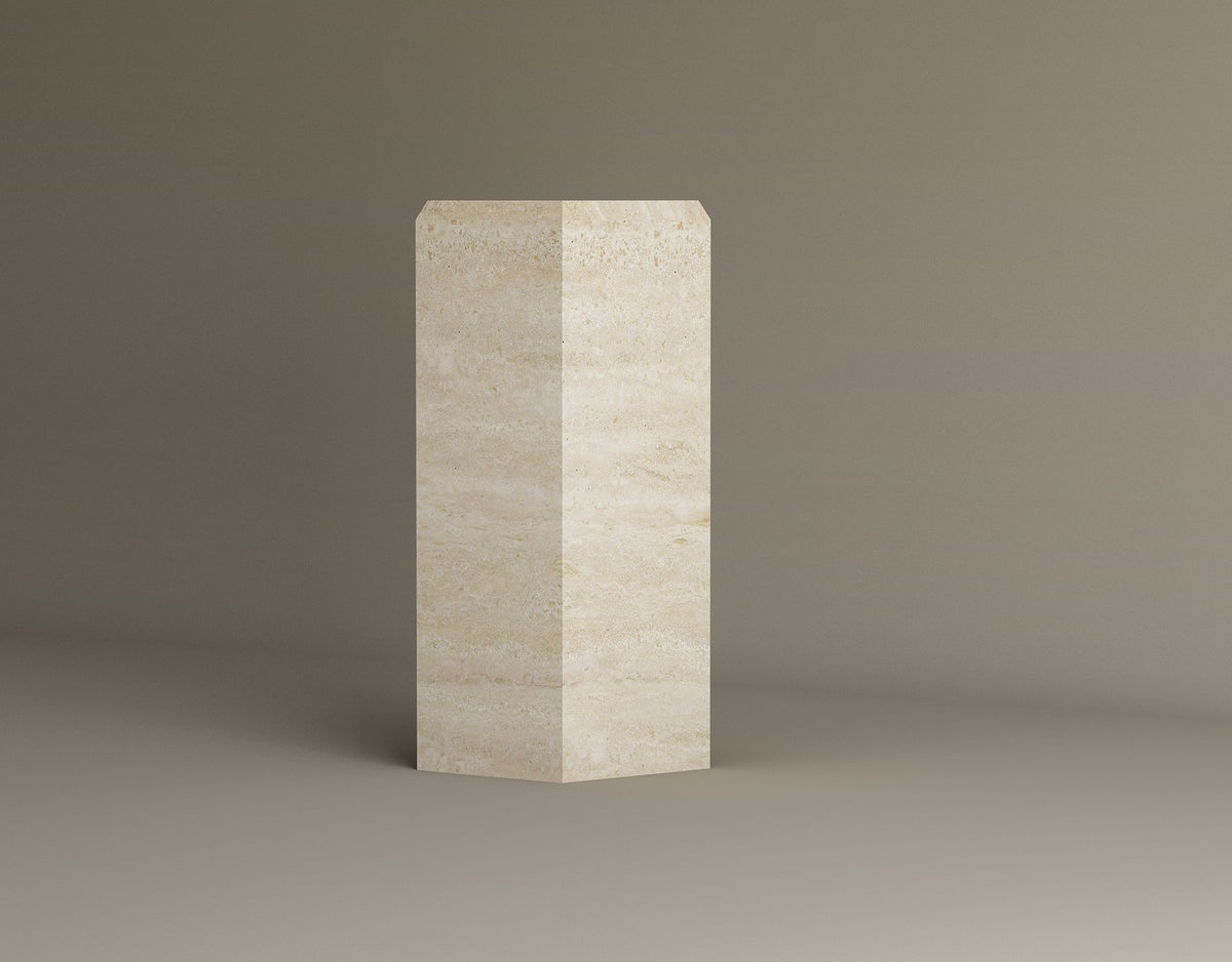 HexaForm and Pentagon Travertine Pedestal