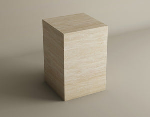 Elemental Harmony Travertine Cube – Geometric Stone Side Table with Modern Appeal