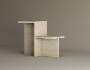 Travertine Tiered Side Table Set – Sculptural Nesting Tables in Natural Stone