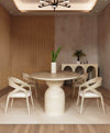 Ellips Travertine Dining Table with Sculptural Round Base- Ready to Ship