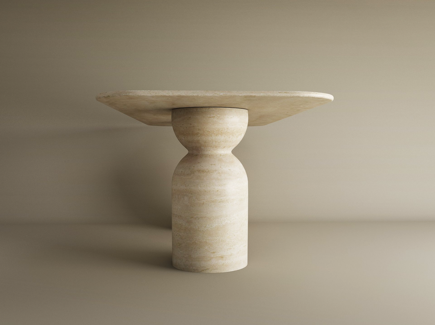 Rectangular Travertine Dining Table with Sculptural Round Base