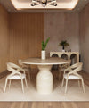 Oval Travertine Dining Table with Sculptural Round Base