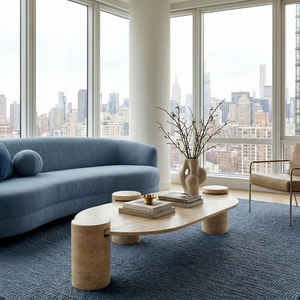 Oval Travertine Coffee Table with Cylindrical Base