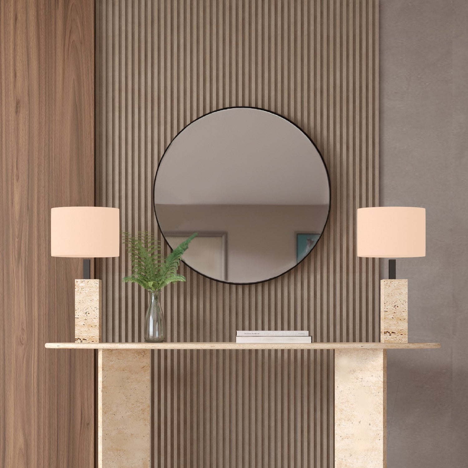 Ellips Travertine Console Table with Split-V Pedestal Base – Travertine Stone Base