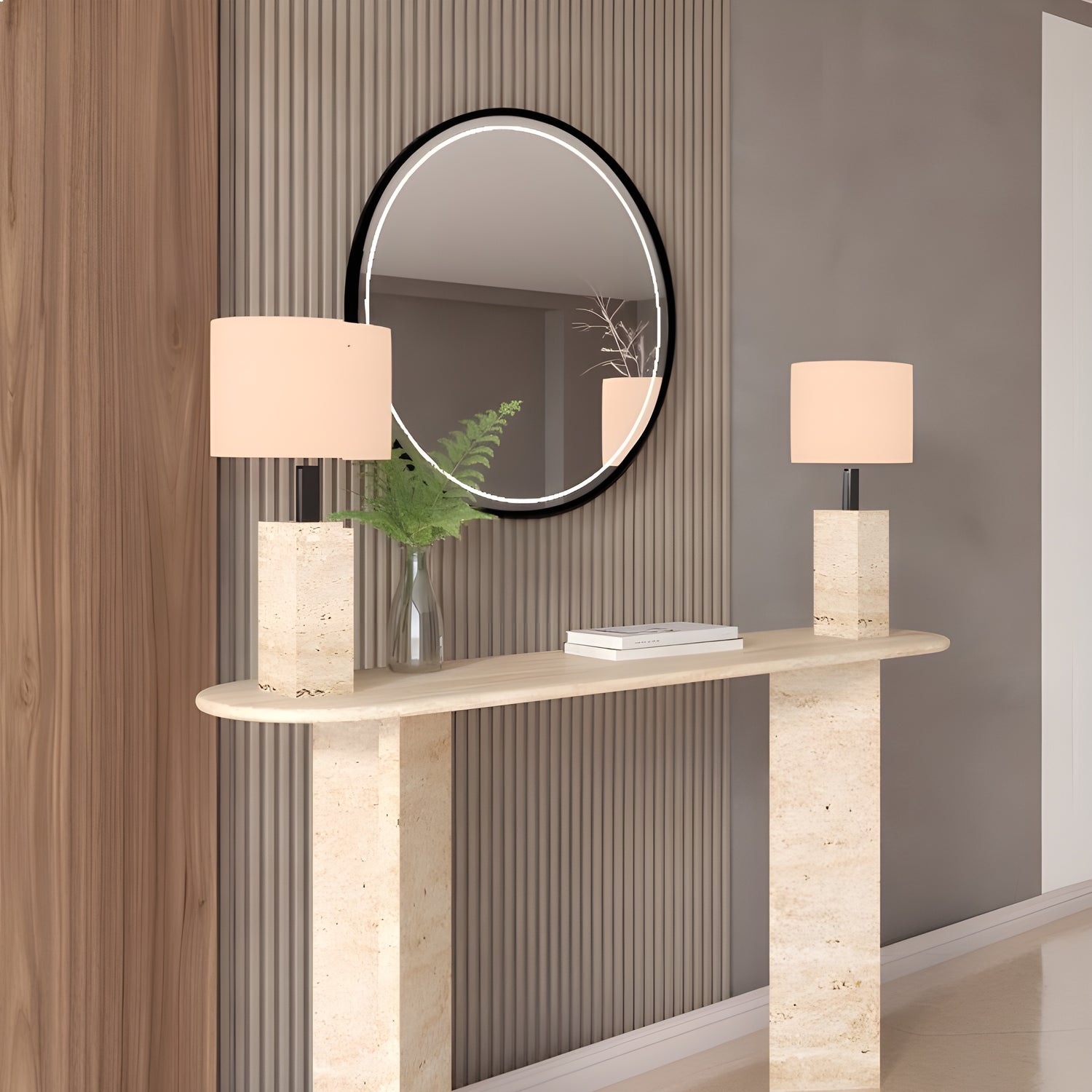 Ovale Travertine Console Table with Split-V Pedestal Base – Travertine Stone Base